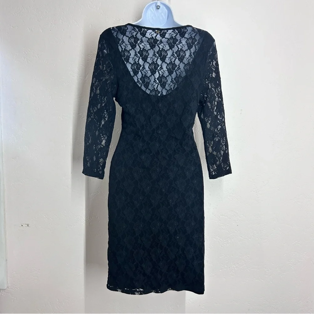 Guess Dakota 3/4 Sleeve Black Lace Stretch Bodycon Dress Sz M/L Whimsigoth Sexy